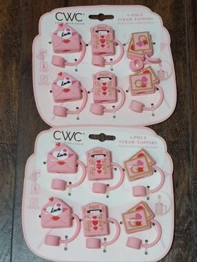 CWC Pink Love Theme Straw Toppers - 12 (2 Packs of 6)